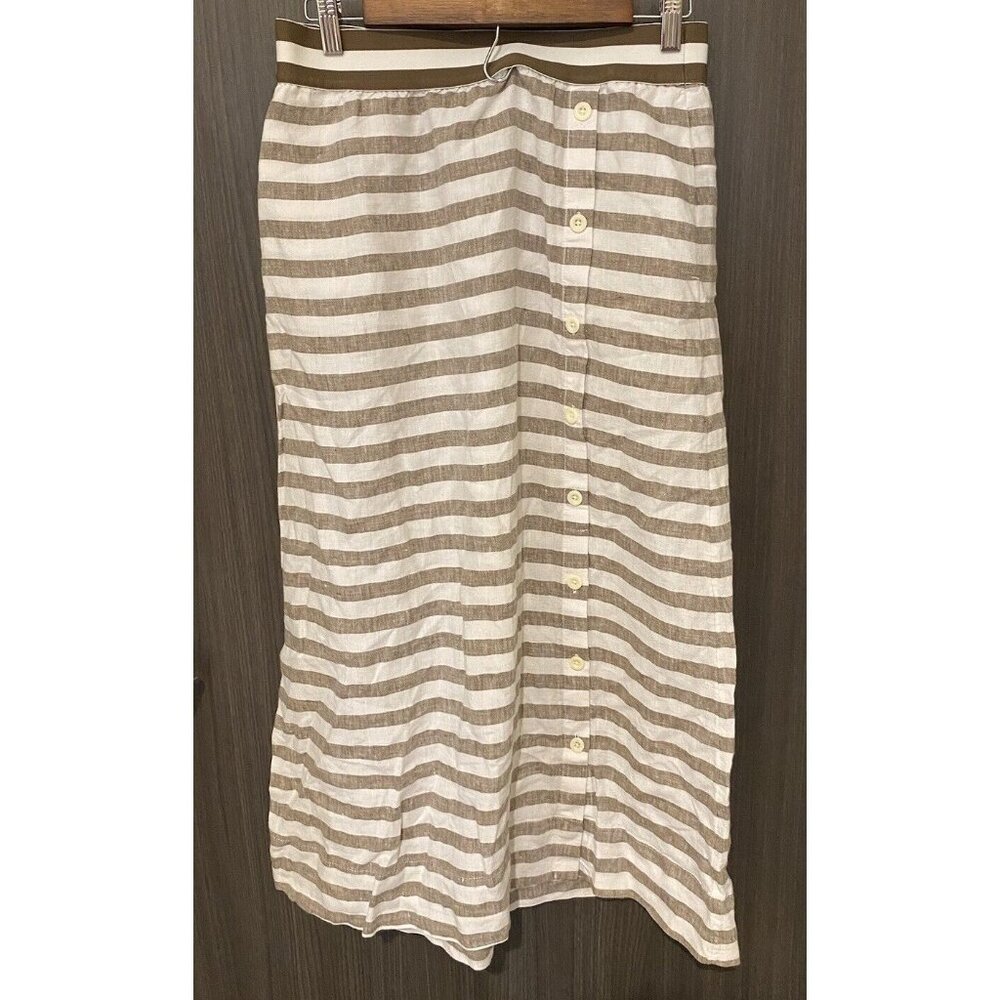 J Jill Love Linen Skirt Womens small Stretch waistband faux button striped NEW